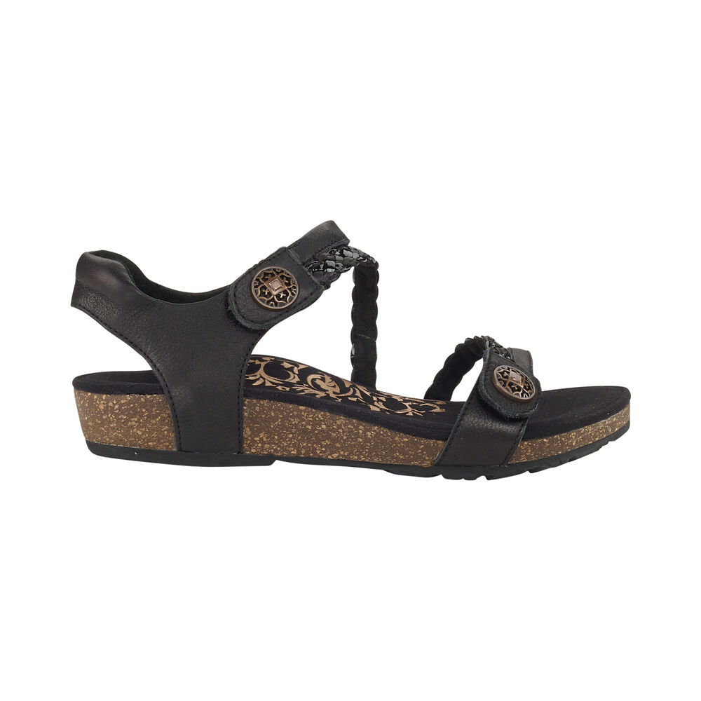 Aetrex Women's Jillian Braided Quarter Strap Sandals - Black | USA E87M0OP